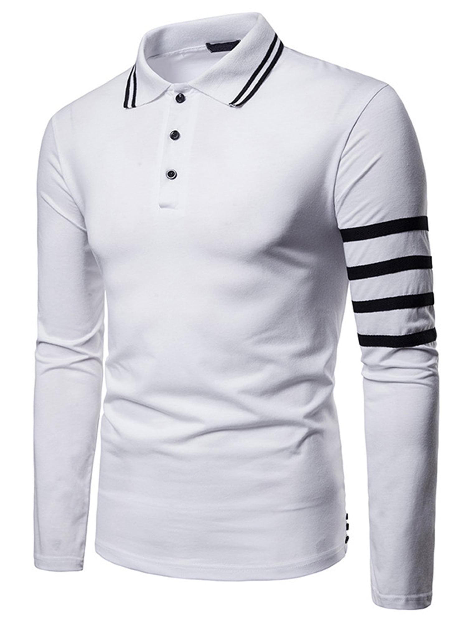 Men Solid Striped Polo Tee Casual Long ...
